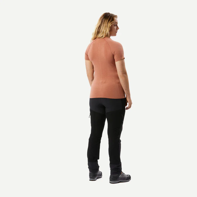 Decathlon Forclaz - Camiseta feminina Forclaz de manga curta sem costura em lã merino para mochilão - MT900