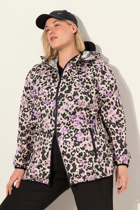 Regenjacke, light-weight, Leomuster, wasserdicht, 2-Wege-Zipper