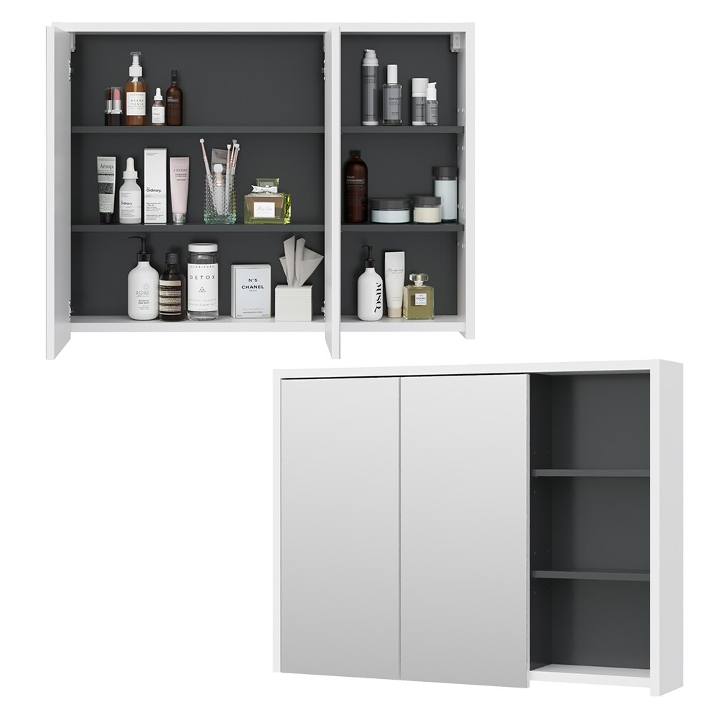 Vicco Spiegelschrank Viola Weiß Badschrank Badspiegel 2 Türen mit Ablagen Badmöbel