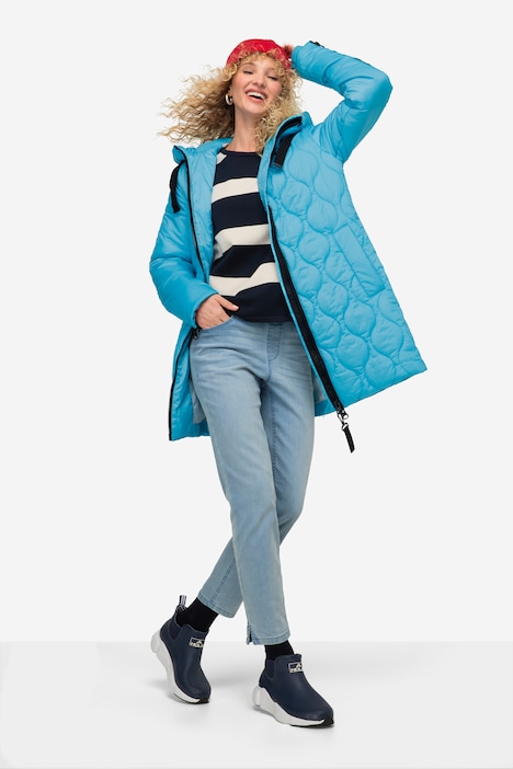 Long-Steppjacke, Kapuze, Zipper, Langarm, fällt kleiner aus