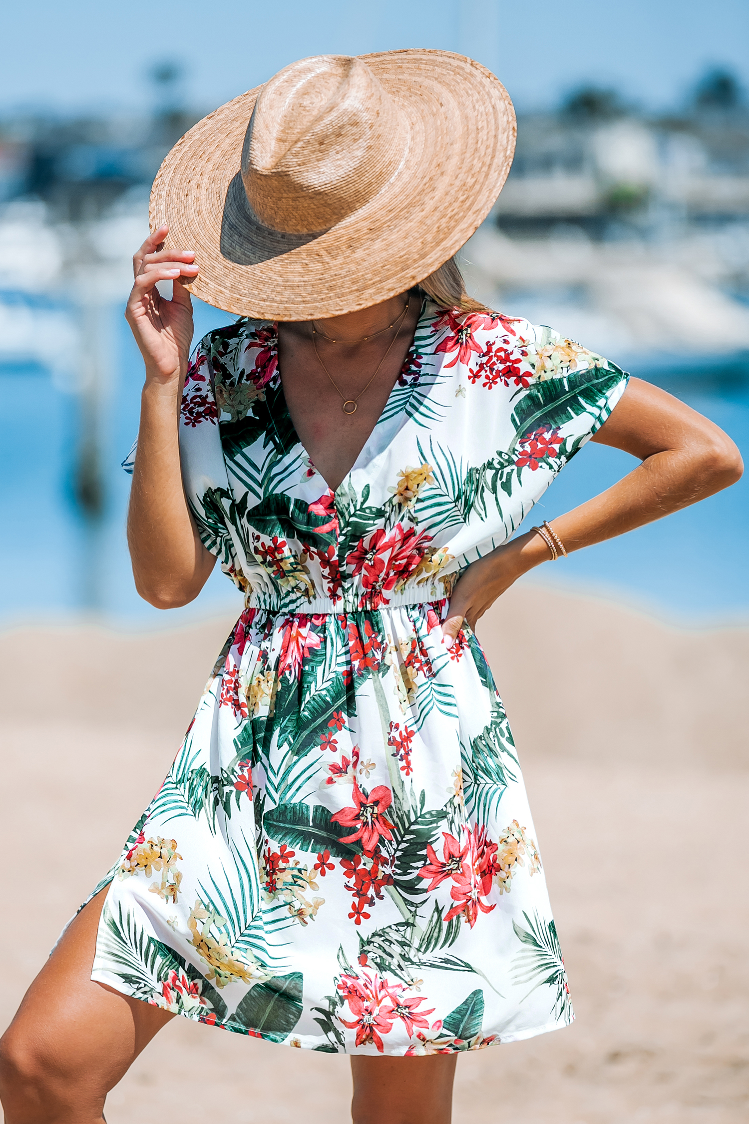 Robe cover up à manches dolman blanche tropicale