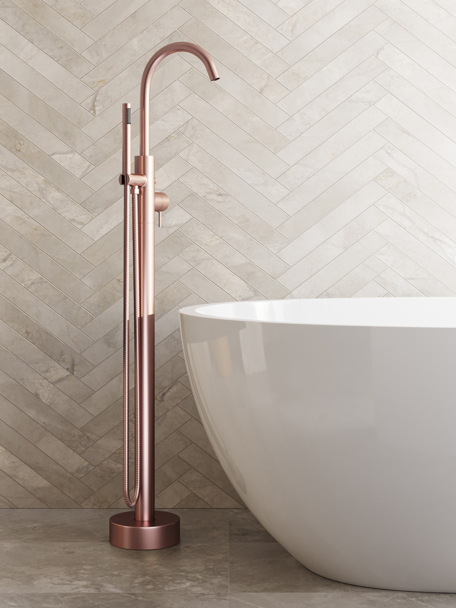 Saniclear Copper Curved vrijstaande badkraan geborsteld koper