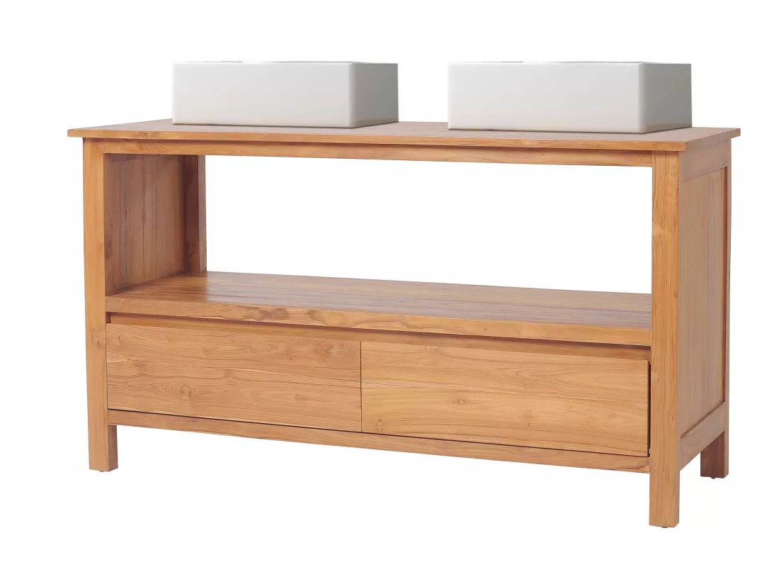 Meuble de salle de bain en teck avec double vasque - 135 cm - KETAPANG