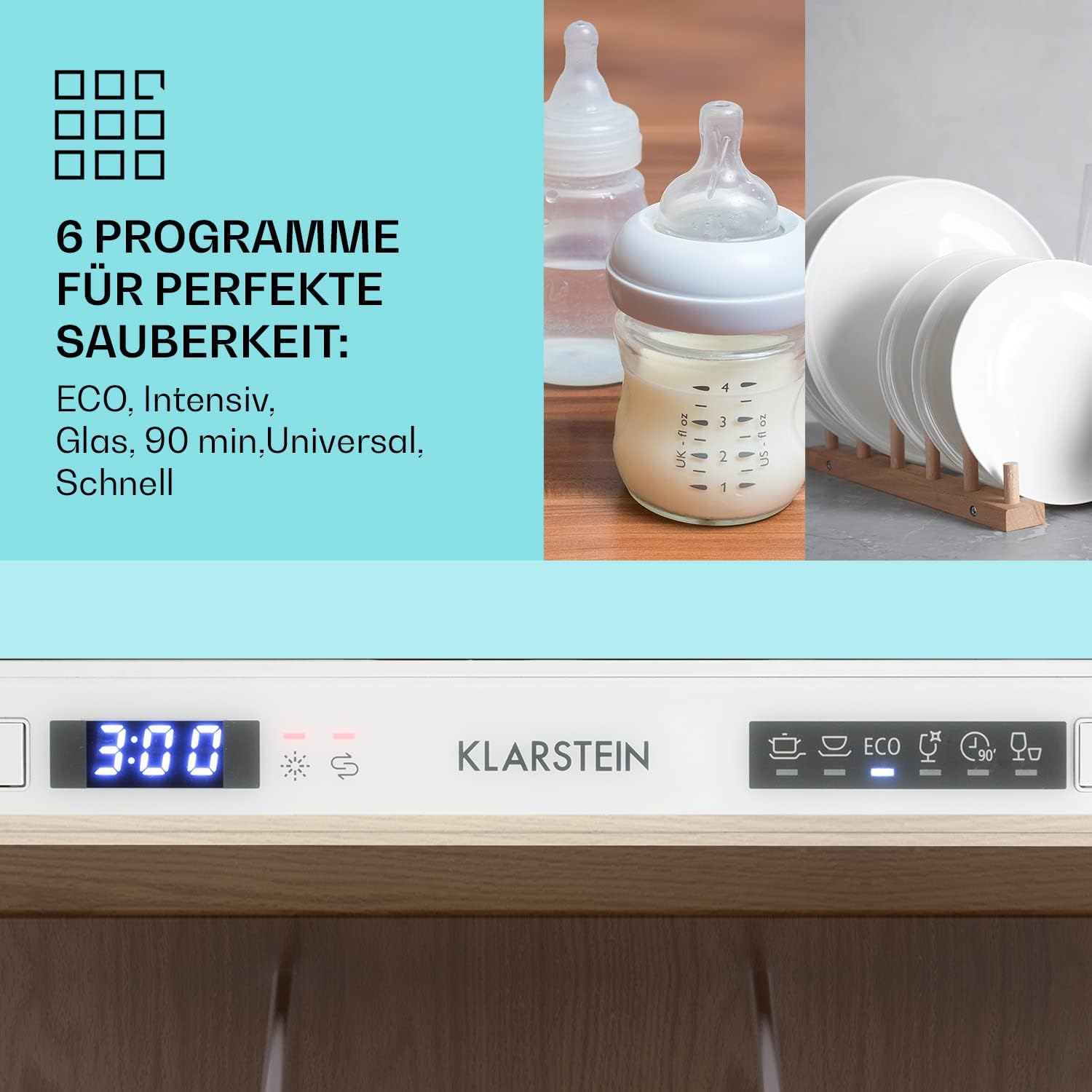 Klarstein Mini-Geschirrspüler für 6 Gedecke, Leiser Einbau-Geschirrspüler Klein mit 6 Spülprogrammen, Kleiner Tisch-Geschirrspüler für Zuhause Büro Camping, Geschirrspüler Mini mit Wasseranschluss