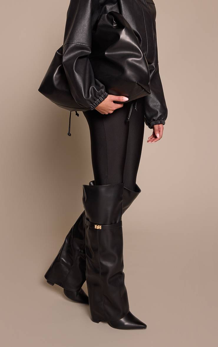 Noir Bottes Cuissardes À Talon Bloc En Synthétique