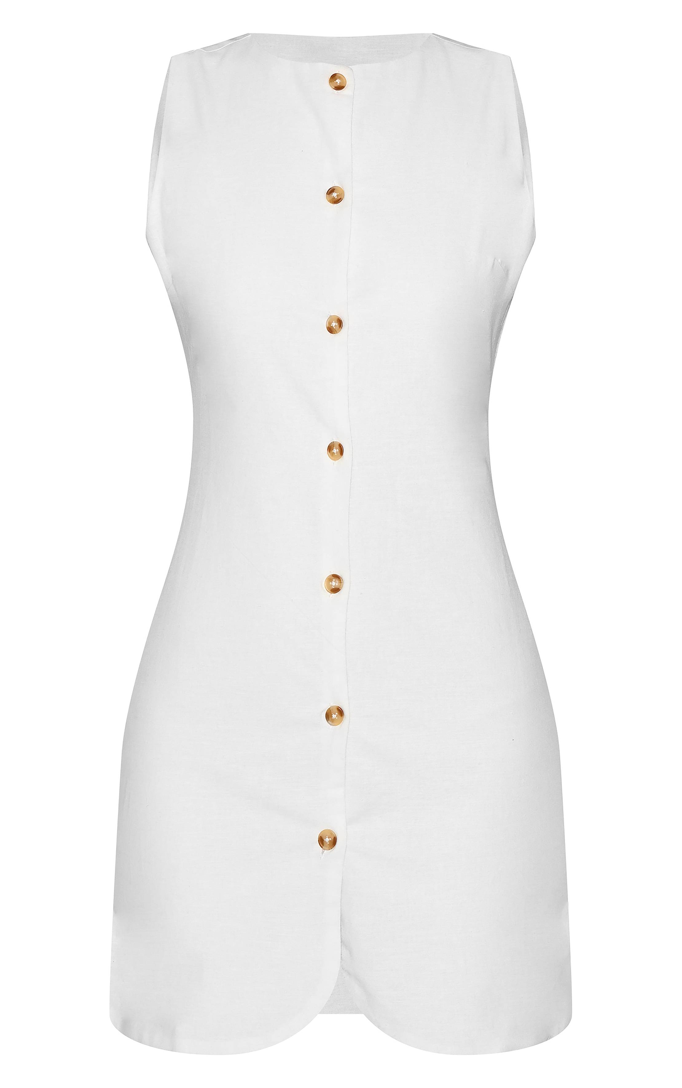 Blanc Robe Moulante Tall Boutonnée Aspect Lin