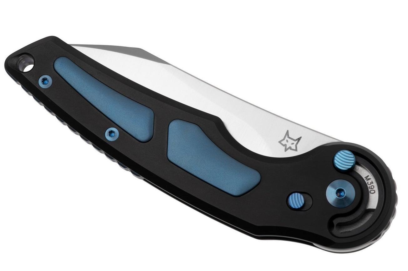 FOX Knives Jupiter FX-555-TIBL, M390 Satin, Black PVD Titanium, Blue Oxidized Titanium Insert, zakmes