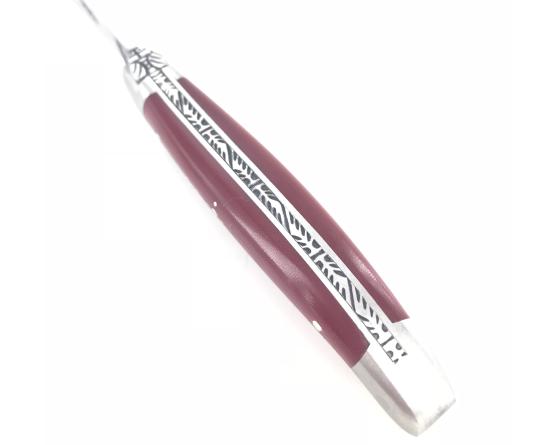 Laguiole 9 cm - 2 mitres - Tissu Compressé Rouge Couteau de Poche Forge de Laguiole