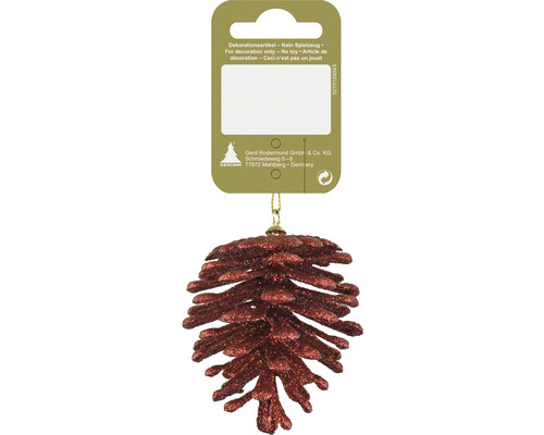 Kerstboomversiering, kunststof kegel, dennenappel, 7 cm, rood