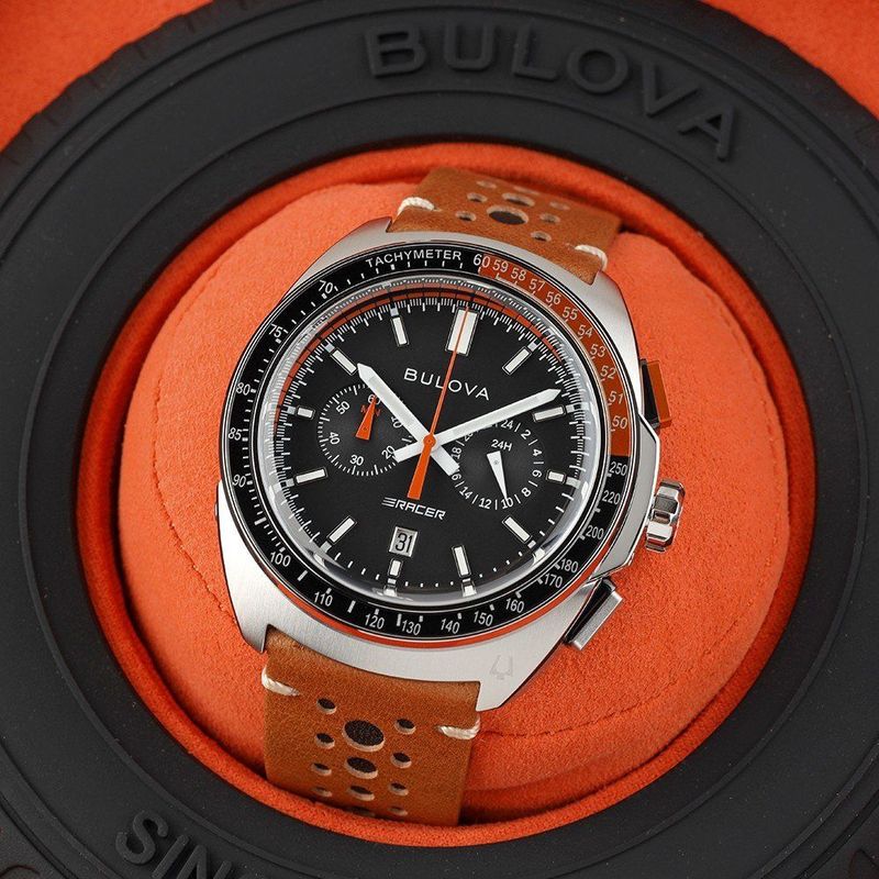 Bulova - Racer Chronograaf Horloge - Zilver - Zwart - Leer