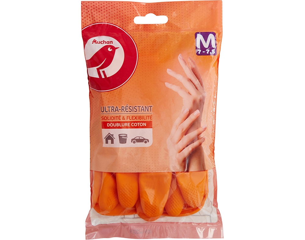 LUVAS ULTRARRESISTENTES AUCHAN REUTILIZÁVEIS NITRILO E LÁTEX TAMANHO MÉDIO 1PAR