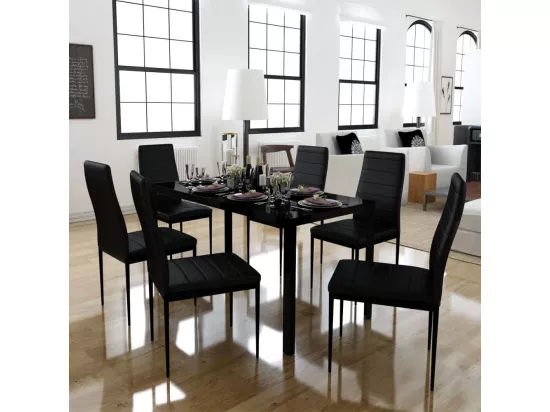 Ensemble de table à manger sept pièces noir