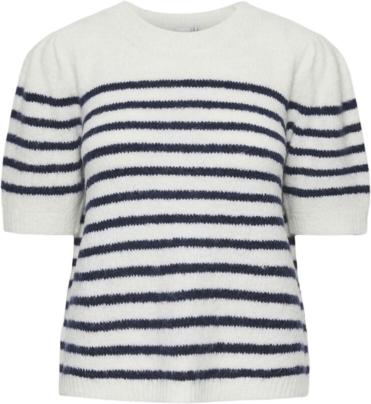YAS YASANNE SS STRIPE KNIT PULLOVER S. Birch/w. navy blazer stripe