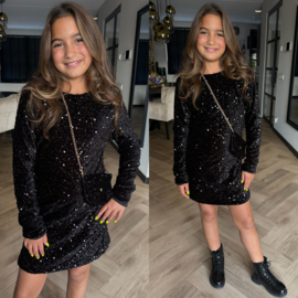 Glitterjurk met tasje - zwart