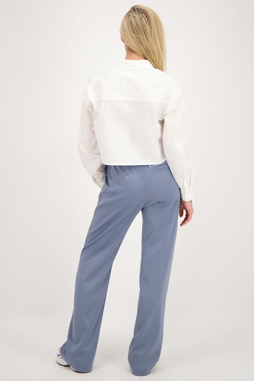 Blauwe satijnen wide leg broek met elastiek