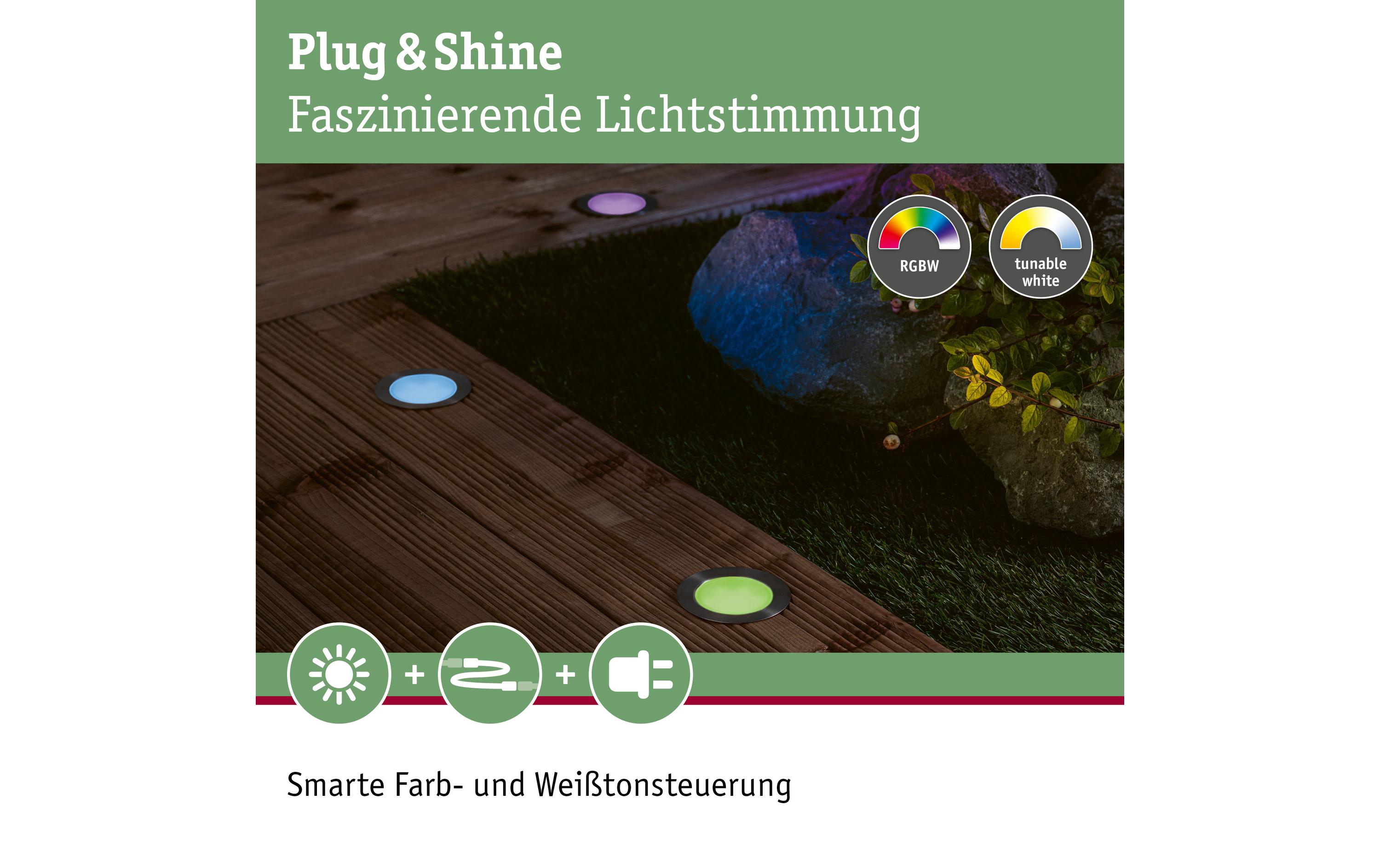 Einbauspot Plug & Shine Floor, RGBW, 2W, EdelstahlLED Bodeneinbauleuchte