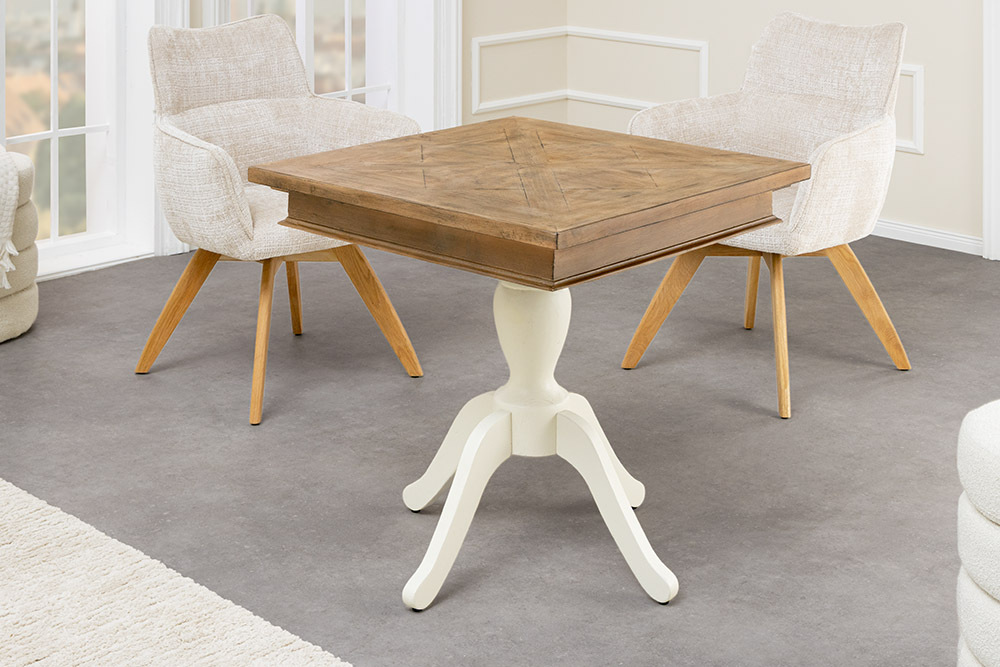 Massiver Esstisch HAMPTONS 70cm hellbraun creme recycelte Pinie Bistrotisch