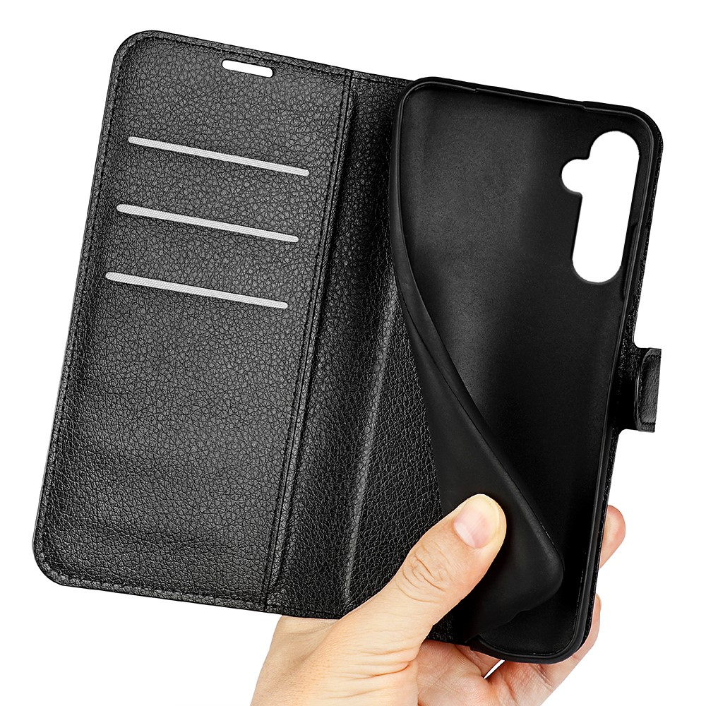 Samsung Galaxy S24 Leder Tasche Flip Cover Litchi Look - Schwarz