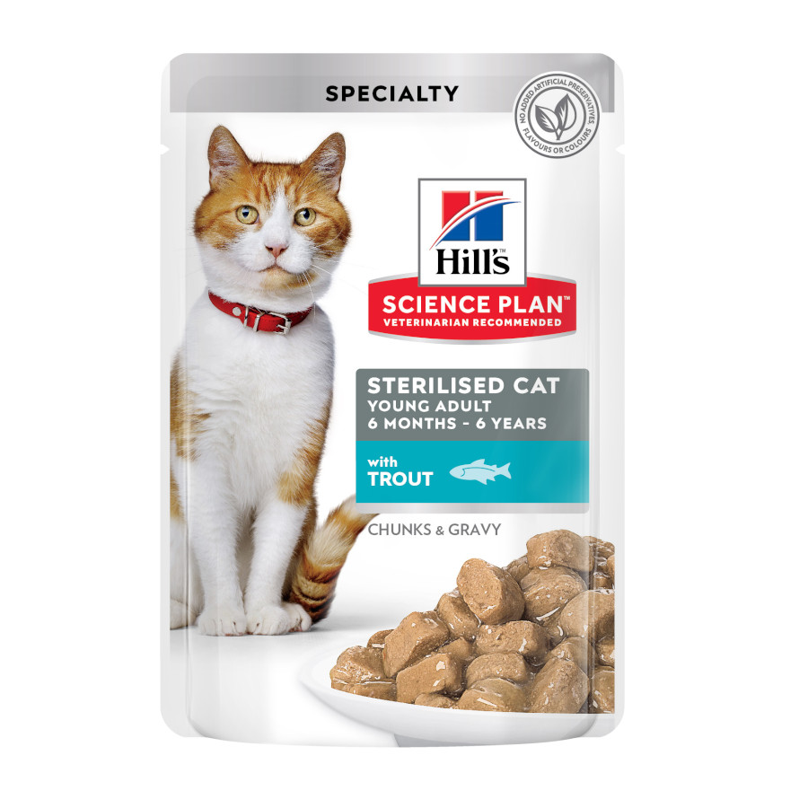 Sachê esterilizado de truta jovem adulta em molho para gatos da Hill's Science Plan