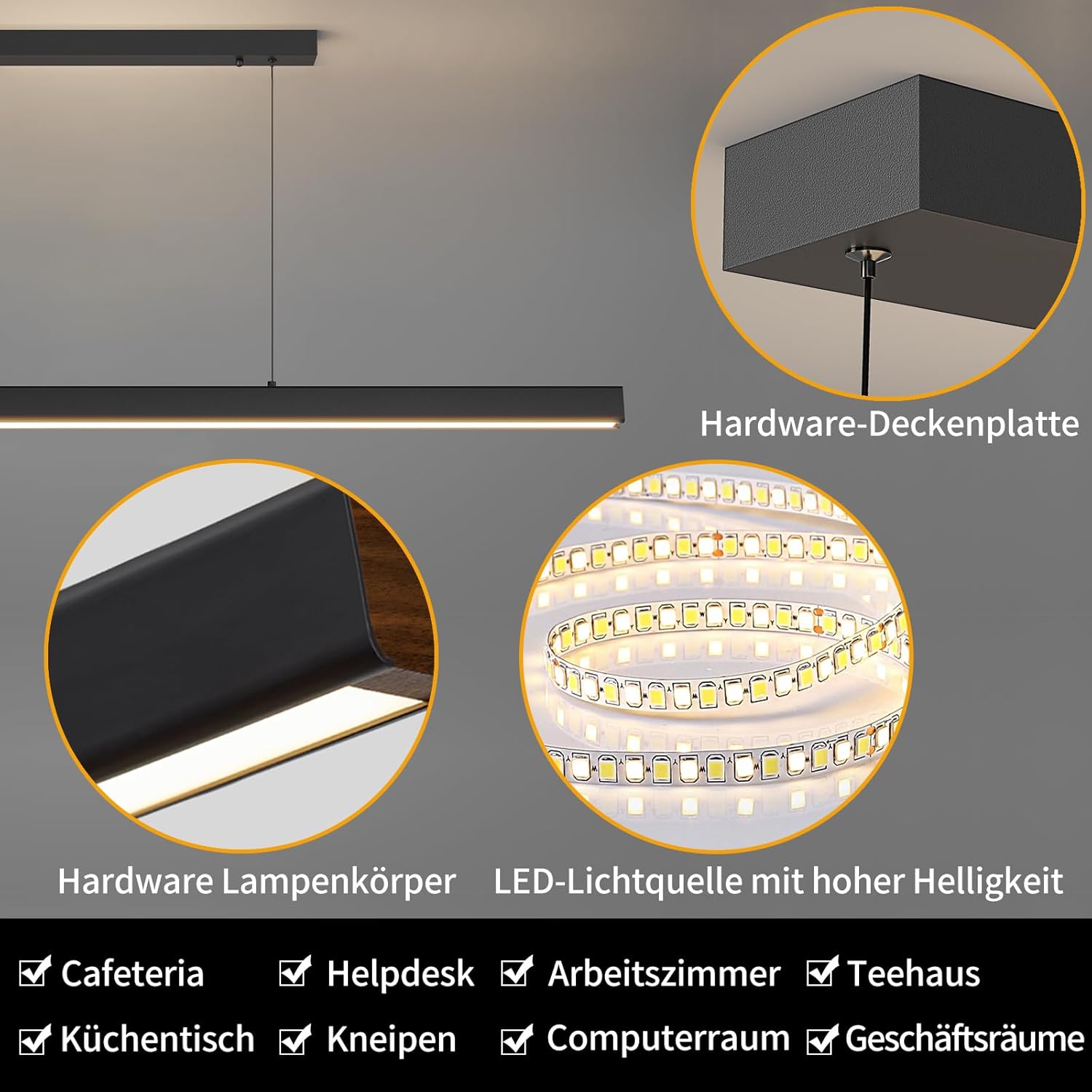 Mikeru 180cm Dimmbare Moderne LED Pendelleuchten, Kücheninsel Leuchten mit 3000K/4500K/6000K 3 Farben Lichter 10% -100% Helligkeit Einstellbar mit Fernbedienung für Esszimmer, Büro