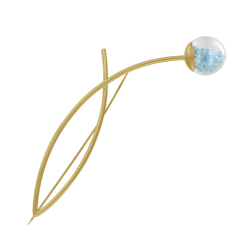 Broche Double Tiges Laiton Bulle Pâte de Verre
