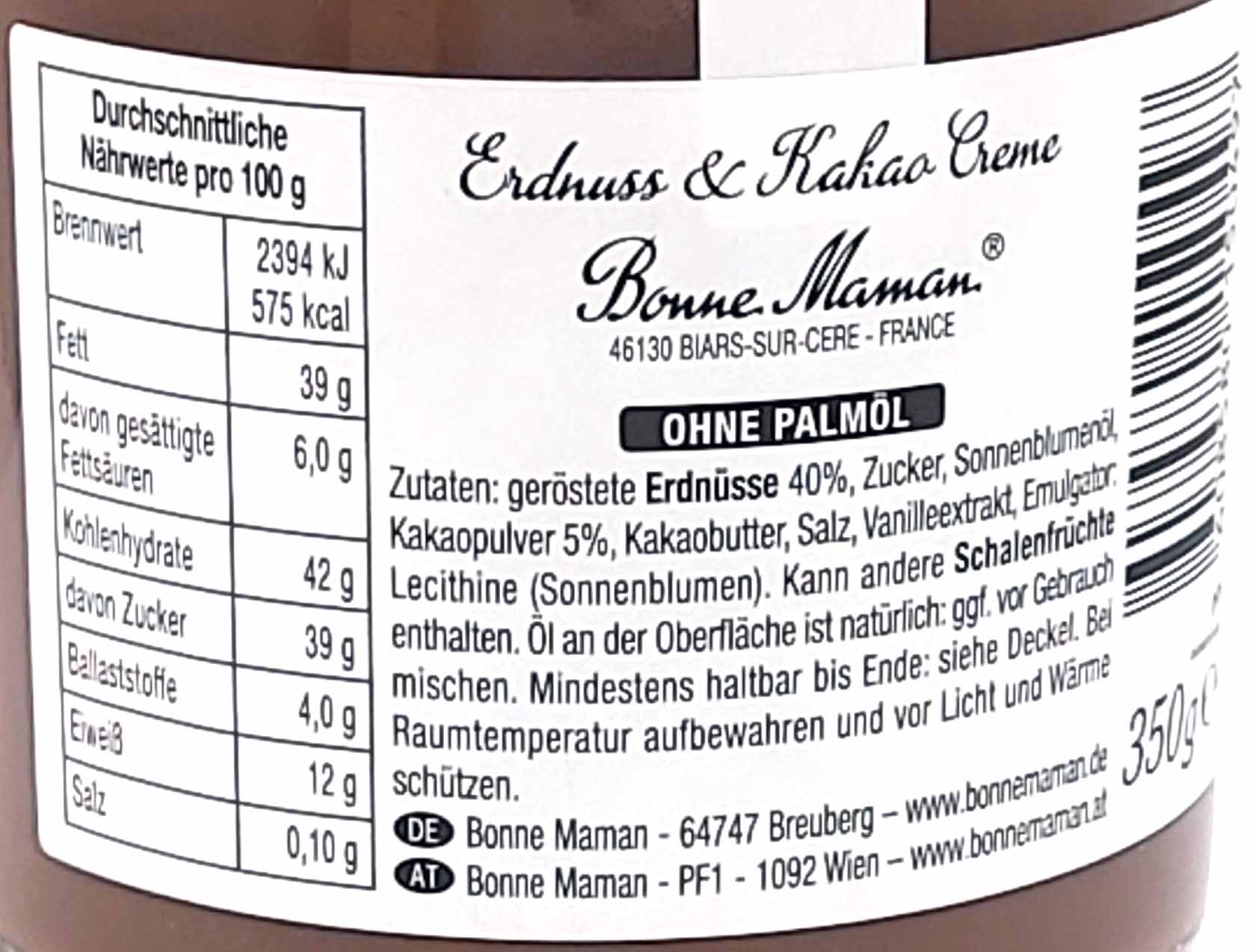 Bonne Maman Brotaufstrich Erdnuss & Kakao Creme 350g MHD:30.7.25