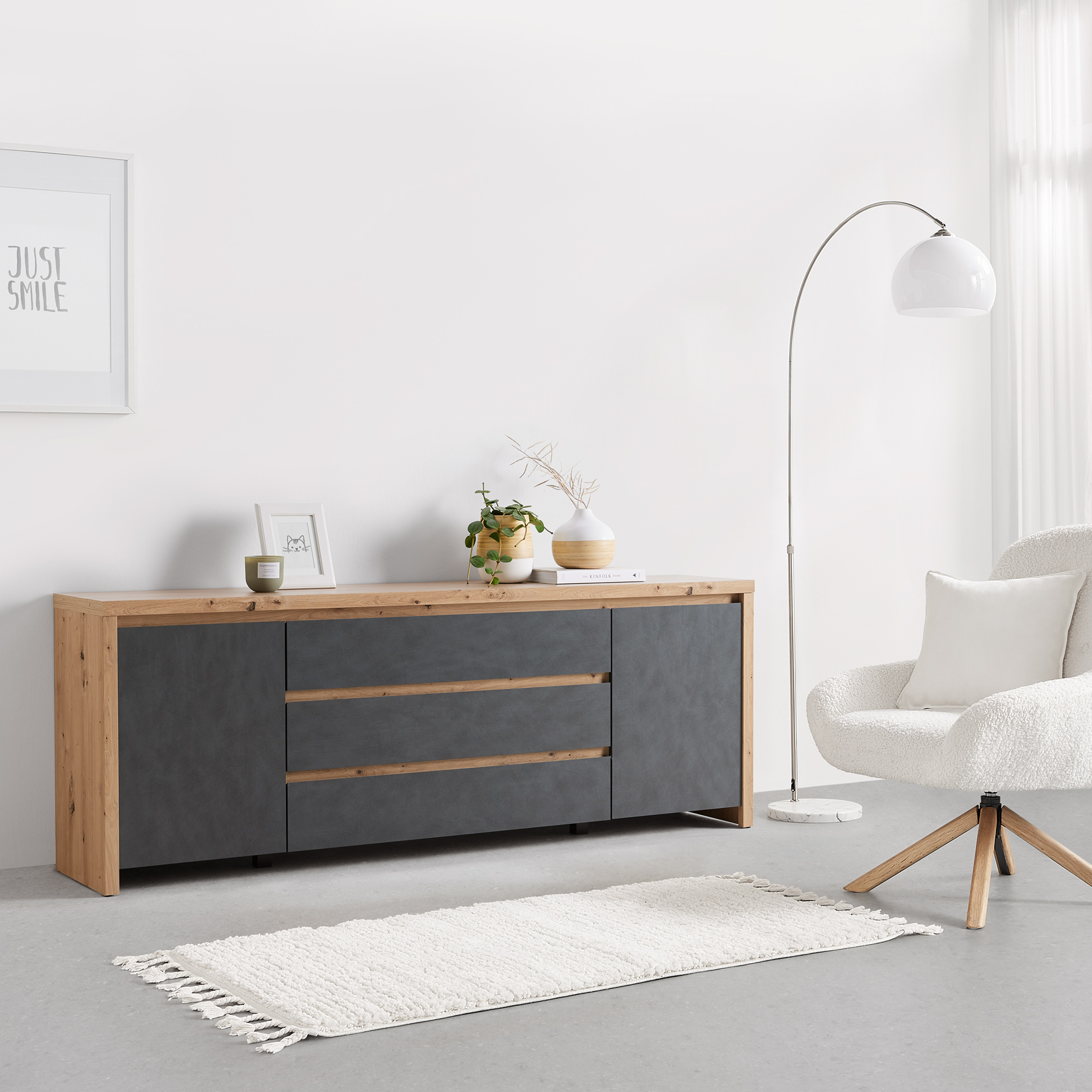 Lowboard - Artisan Eiche-Matera - 3 Schubkästen - 190 cm