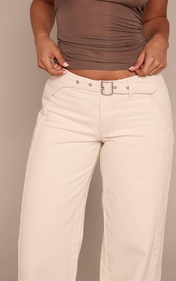 Ecru Jean Petite À Jambes Larges En Denim Avec Détail Panneau Ceinture