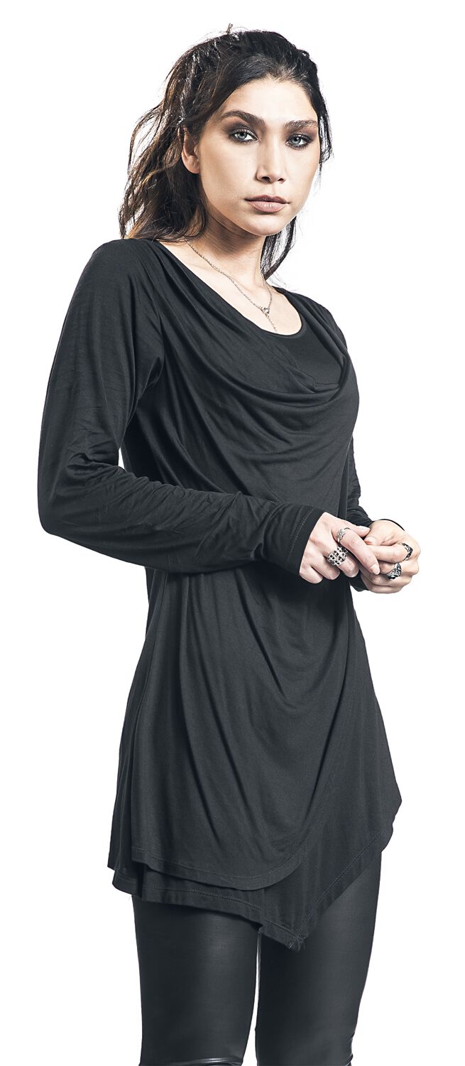 Haut Manches Longues Noir Avec Col Cascade | Black Premium by EMP T-shirt manches longues