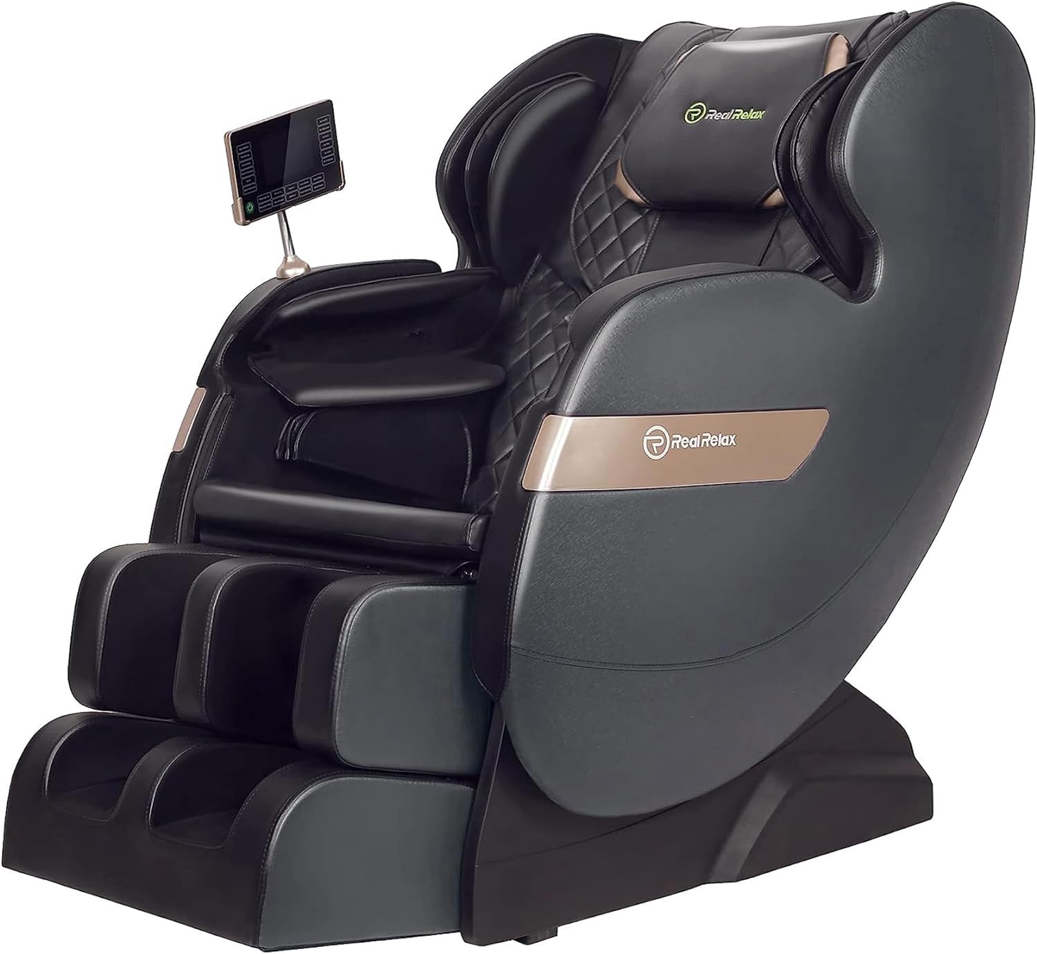 Poltrona de Massagem Real Relax 2024 com Trilho S de Núcleo Duplo, Massagem Corporal Completa, Reclinável com Gravidade Zero e Controle por Aplicativo, Preta e Cinza
