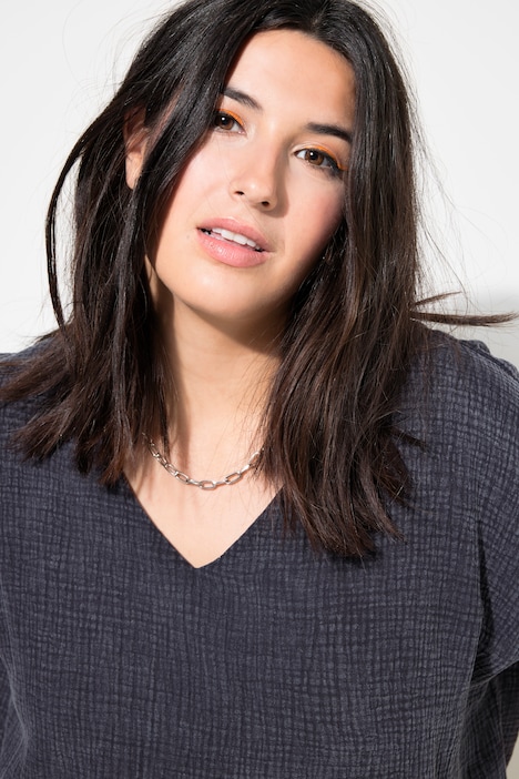 Blusenshirt, oversized, Musselin, V-Ausschnitt