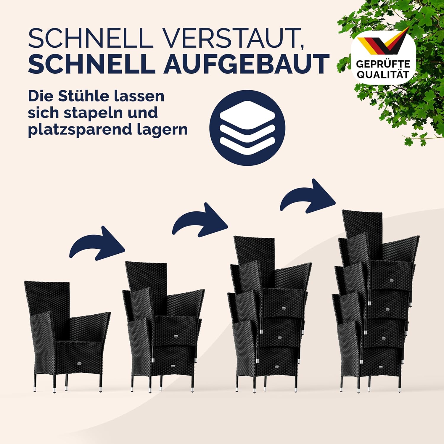 Casaria® Gartenmöbel Set Holz Balkon Wetterfest 4 Personen Polyrattan Akazie Outdoor 7cm Auflagen Stapelbar Gartenstühle Gartentisch Garten Terrasse Möbel