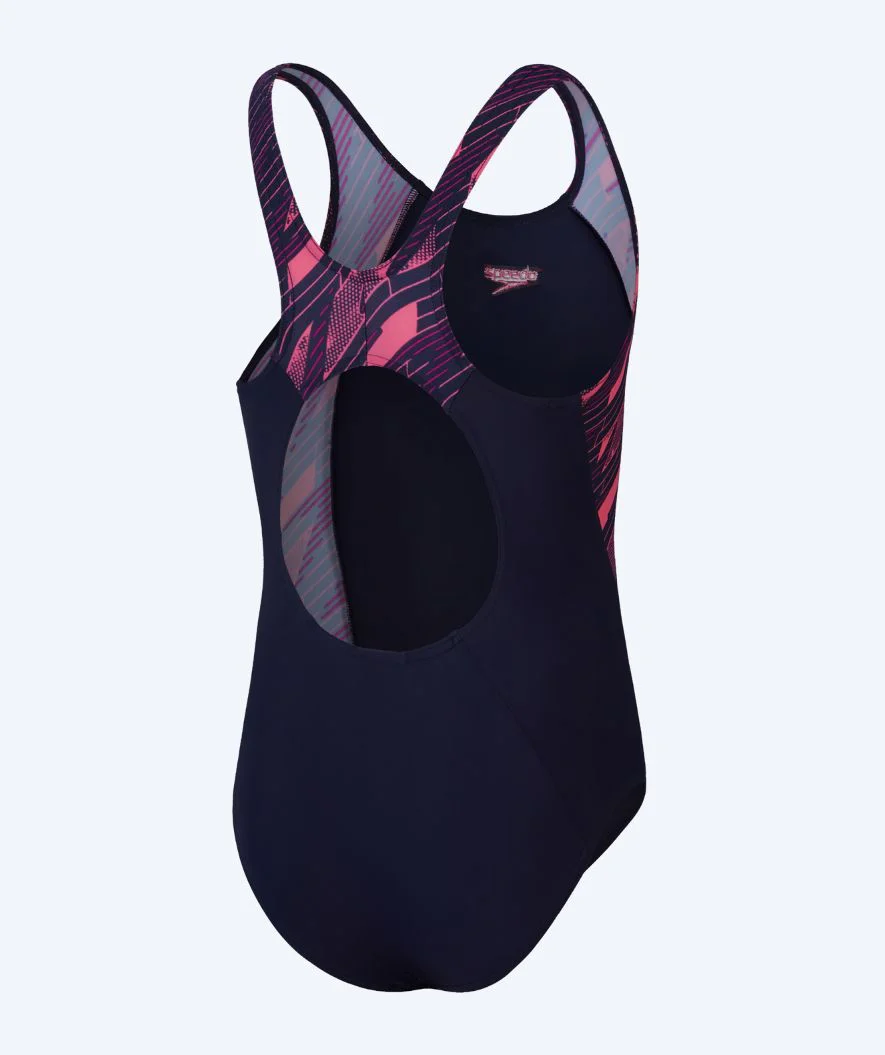 Speedo badedragt til piger - Hyperboom Splice Muscleback - Mørkeblå/pink
