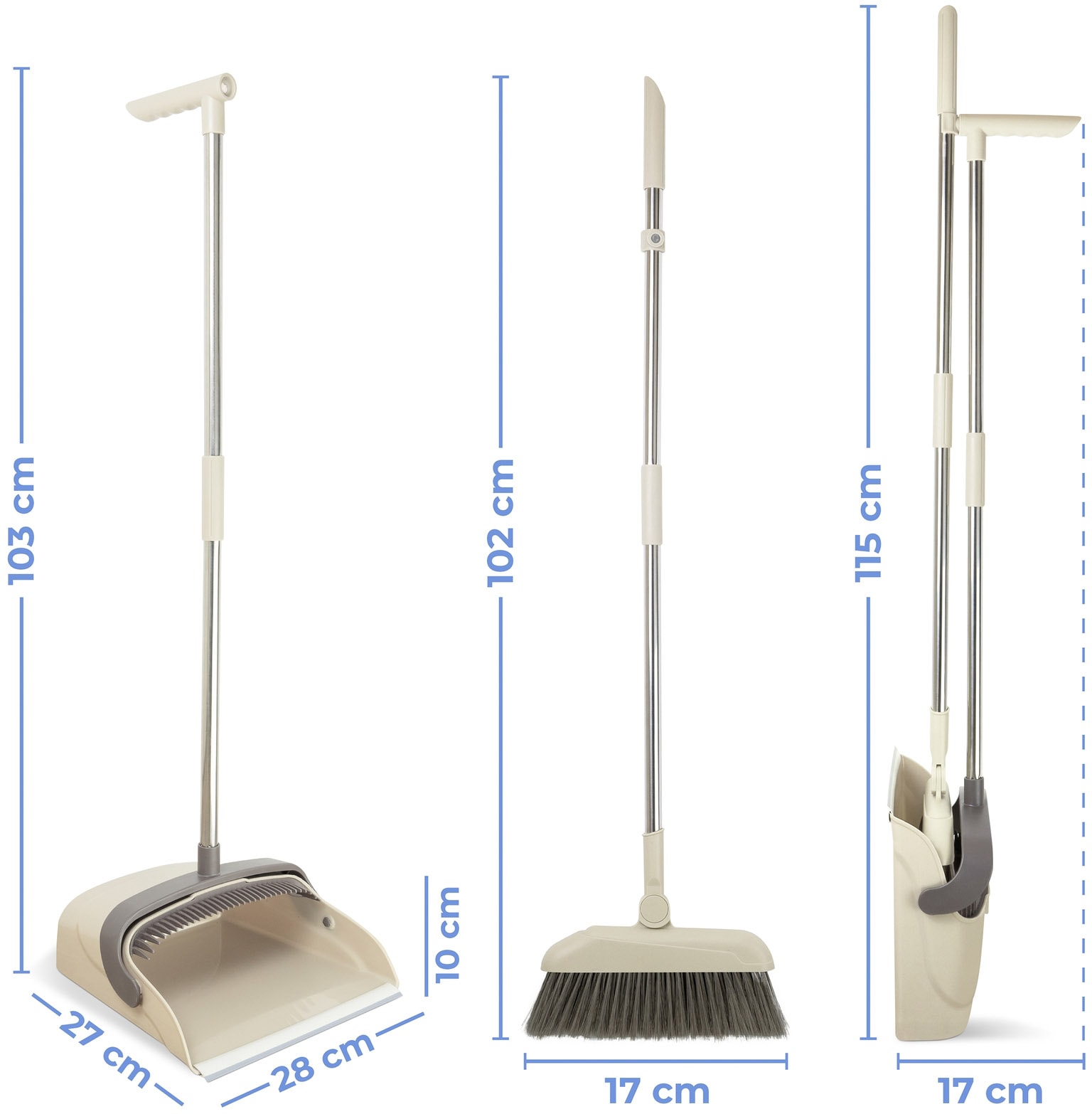 Maximex Kehrgarnitur »Modell Flexi« Komplett-Set 2 Stk. aus Edelstahl 180° drehbare Eck-Kehrgarnitur mit Teleskop-Stiel, rückenschonend