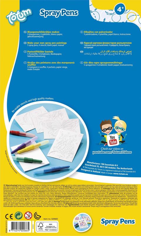 Totum - Spraypens - Knutselset - 5 Kleuren - Inclusief Sjablonen