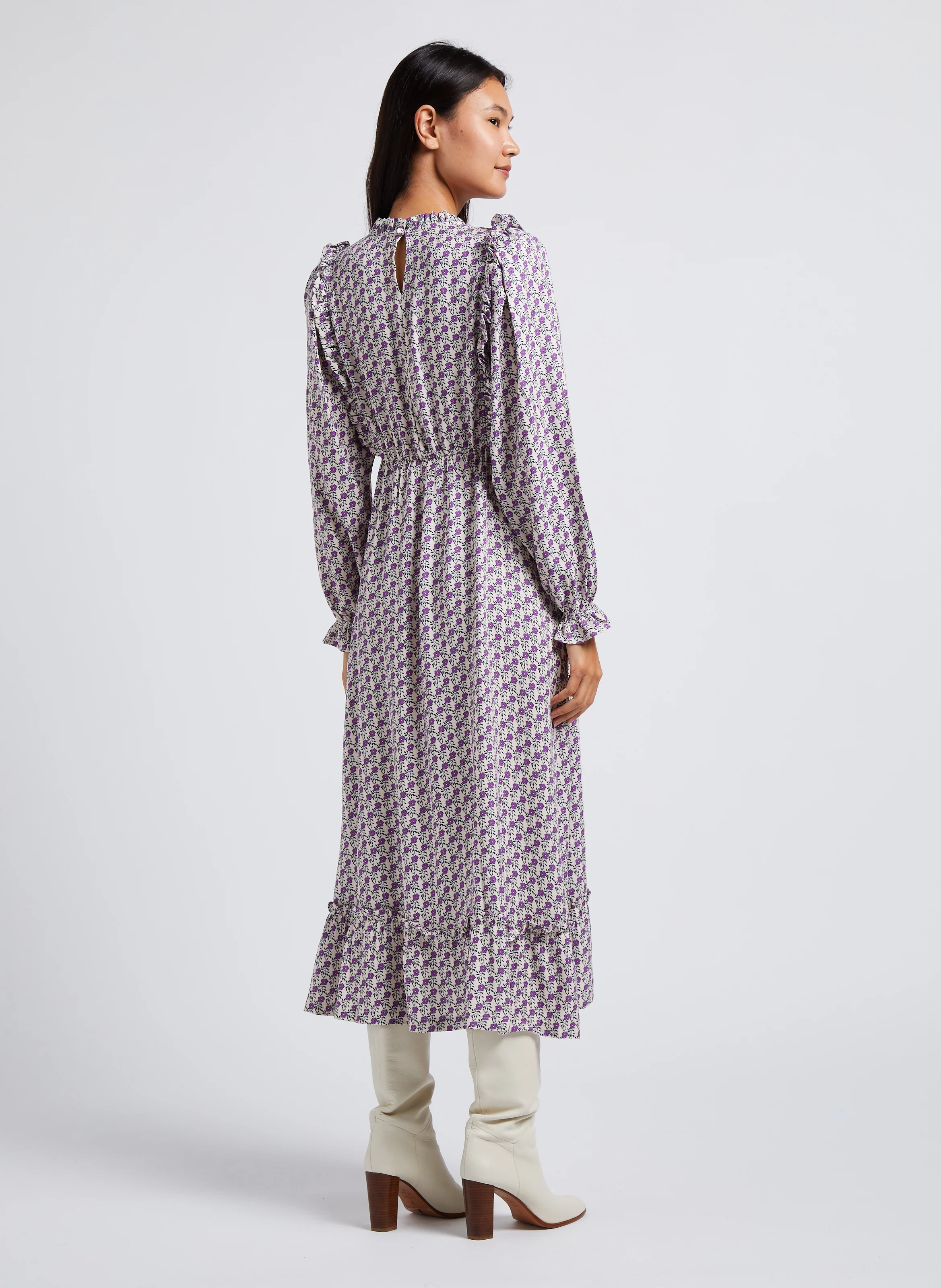 JOSEPHINE - Robe midi évasée col rond imprimé| Violet