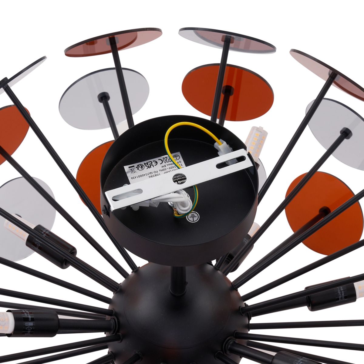 Art Deco plafondlamp zwart met amber en smoke - Atomic