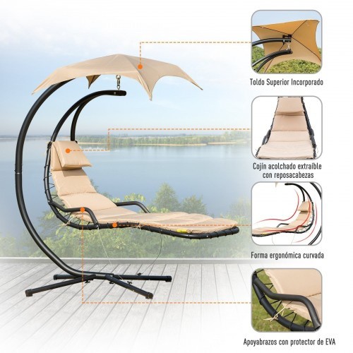 Espreguiçadeira de jardim ergonômica Outsunny na cor creme