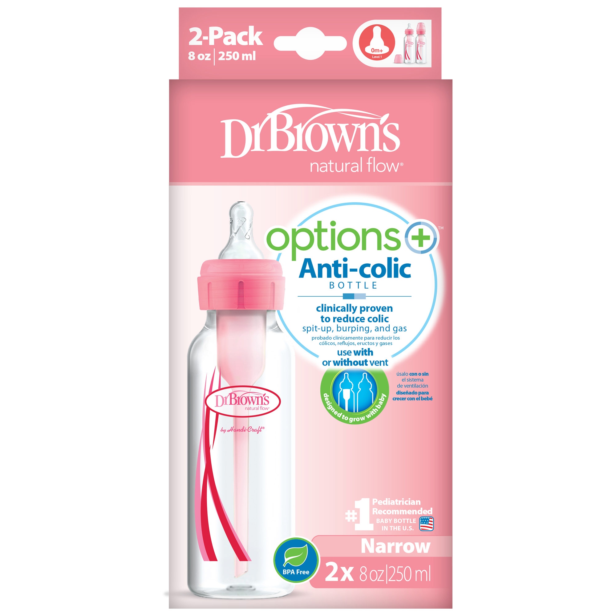 Dr. Brown's Standaard halsfles 250ml 2 stuks roze