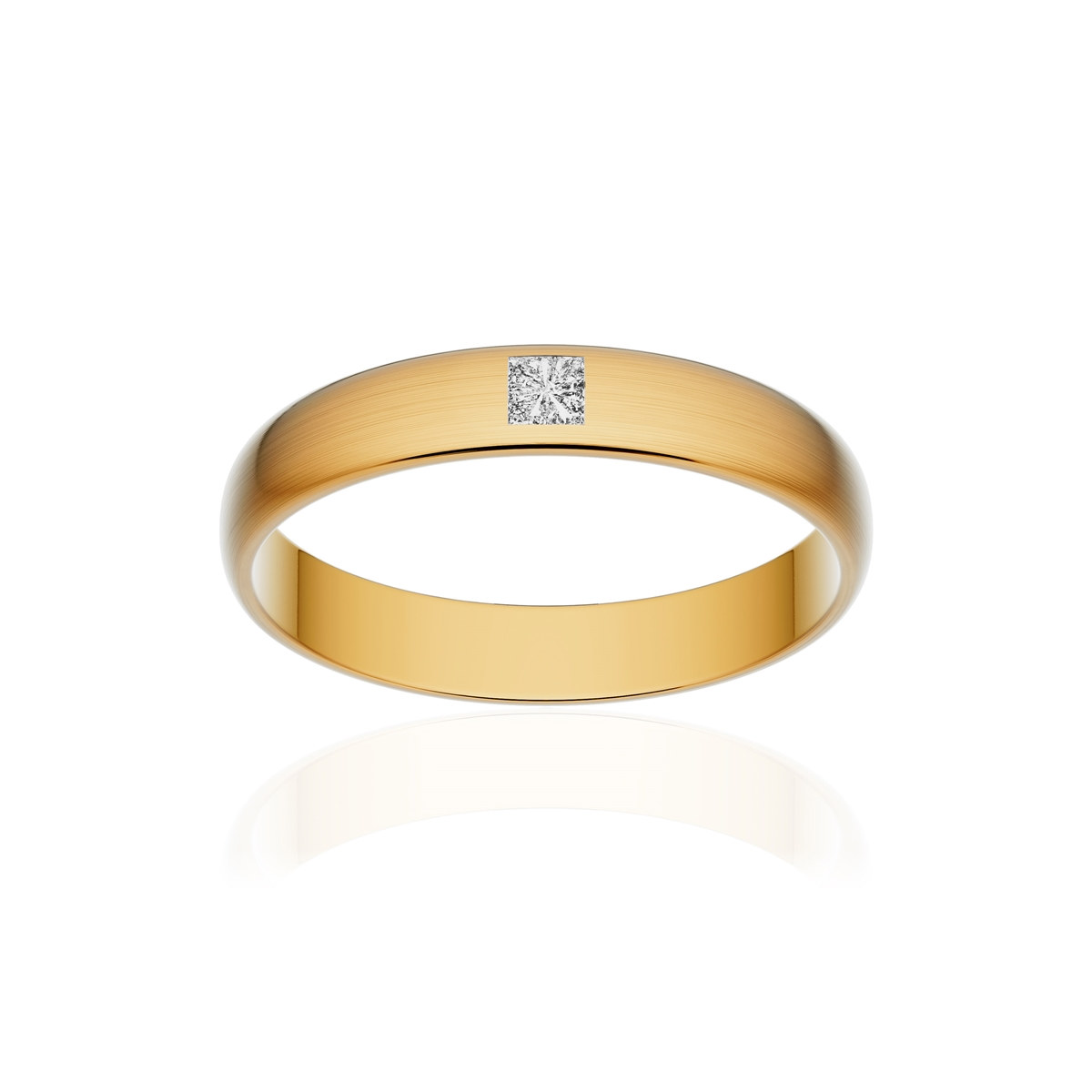 Alliance or 750 jaune brossé demi-jonc 3,5mm diamant princesse