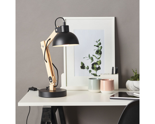 Bureaulamp, 1-lichts, H 41,5 cm, Moda hout, naturel/zwart