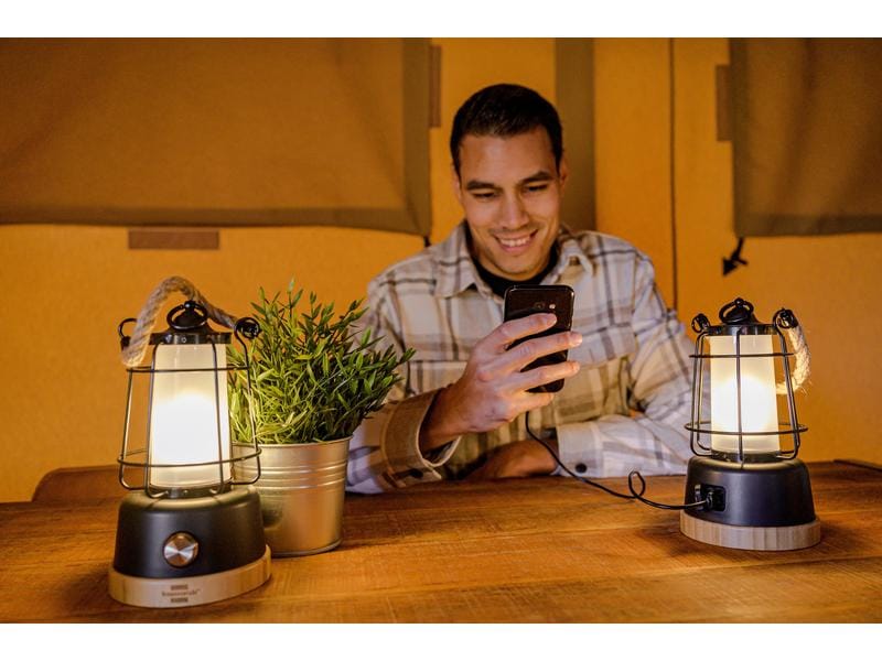 Brennenstuhl Campinglampe CAL 1 Akku Outdoor Lampe mit Hanfseil und Bambussockel
