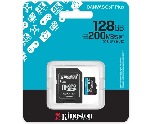 Kingston 128GB microSDXC Canvas Go Plus Gen4 200MB/s A2 U3 V30 Card   Adapter