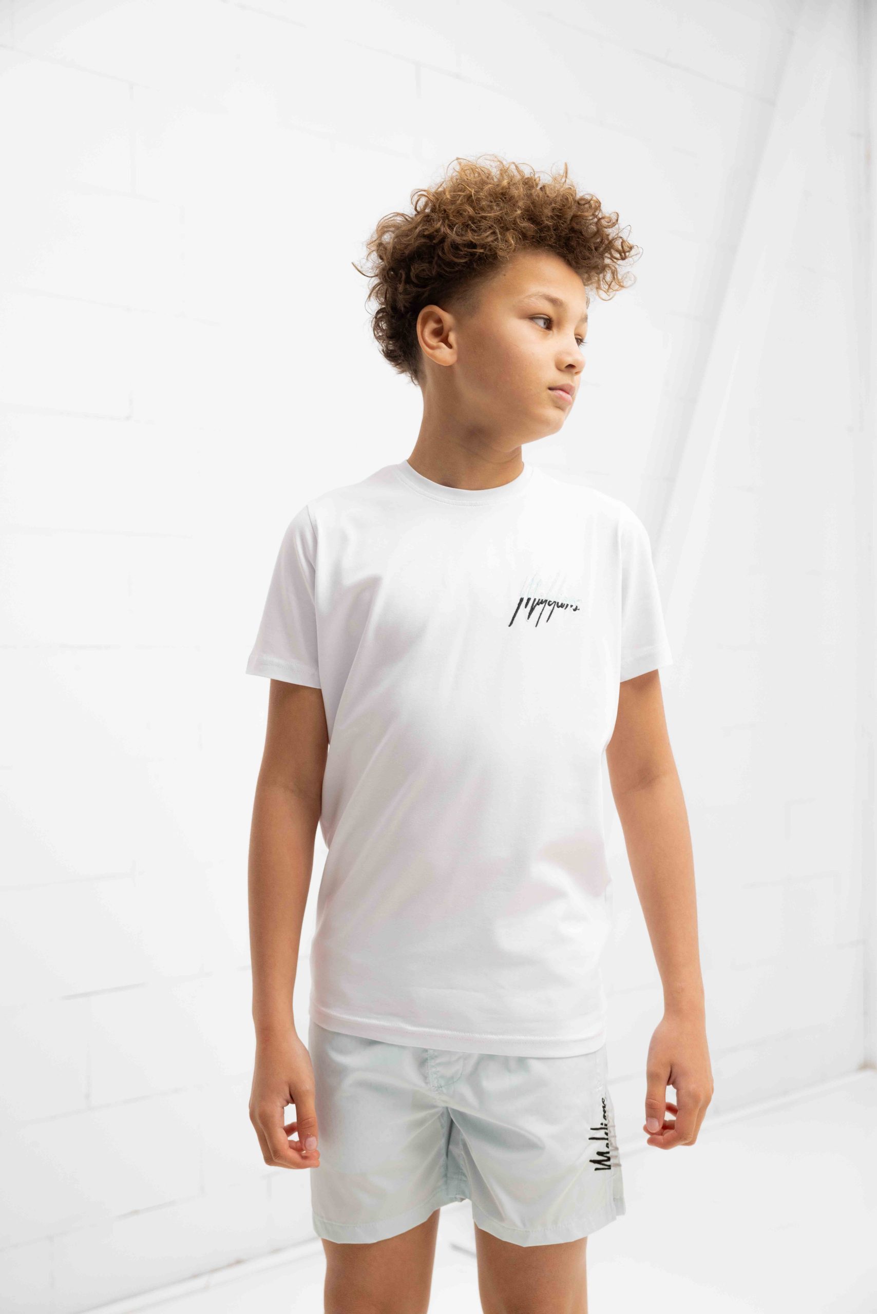 Malelions Split T-Shirt Kids Wit/Lichtblauw