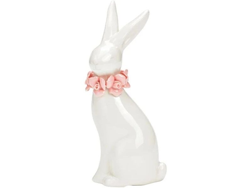 G. Wurm Aufsteller Hase mit Blumenkranz 16 cm, Rosa, Weiss Dekofigur