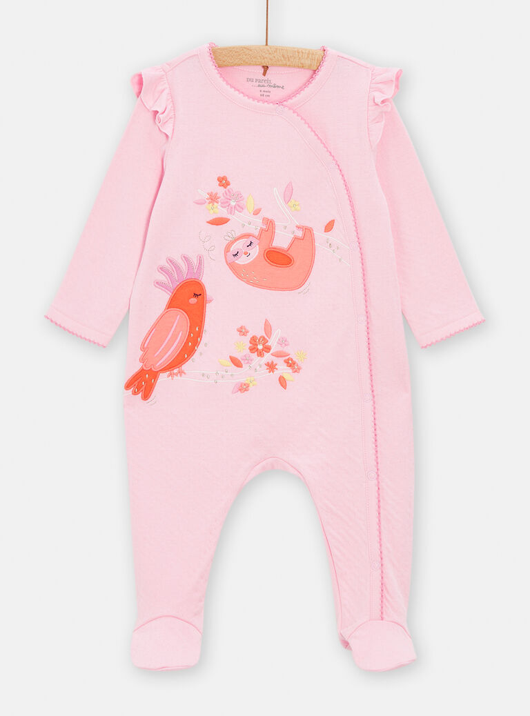 Grenouillère rose animation brodée pour bébé fille