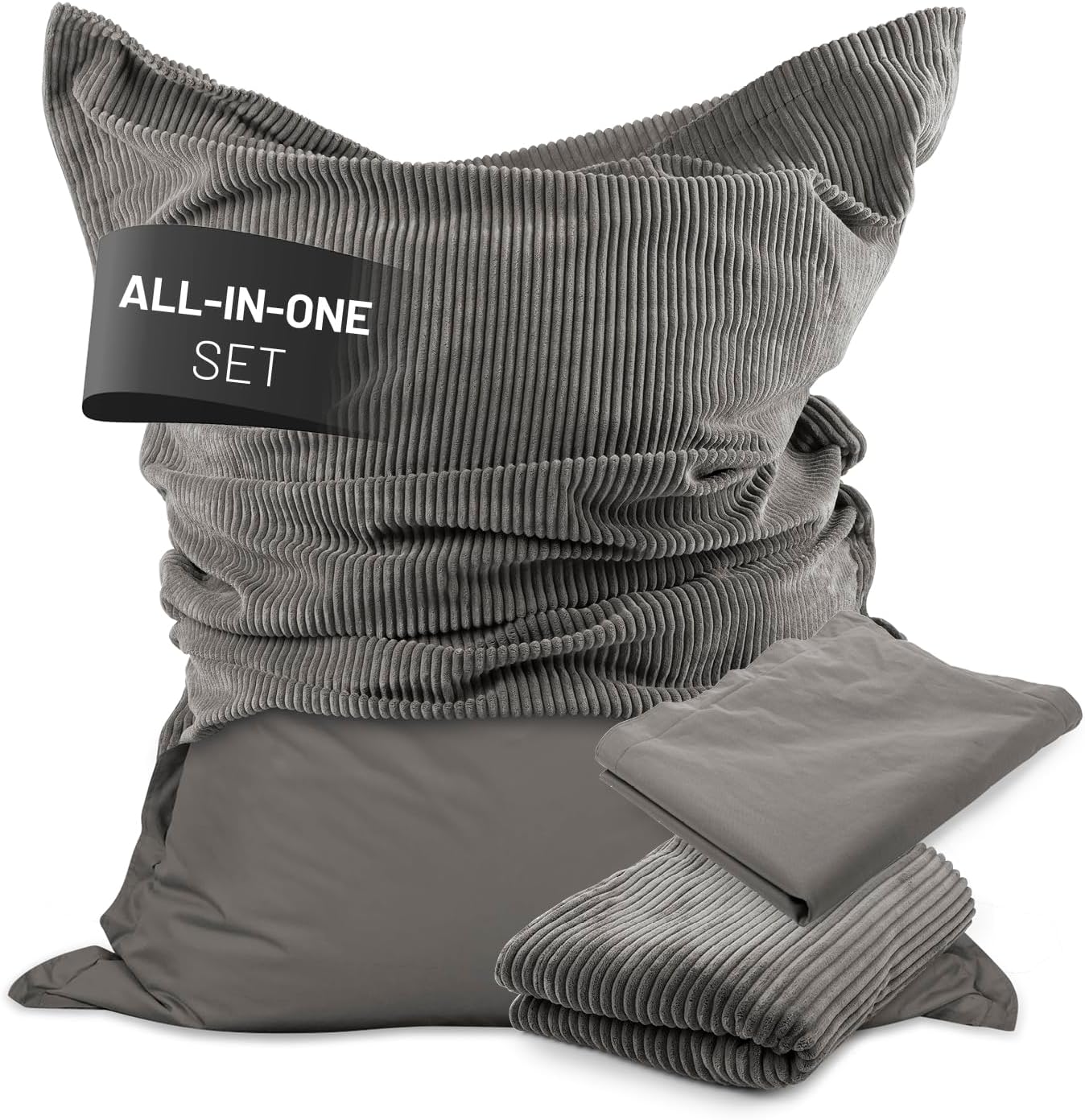 Lumaland Sitzsack Classic XXL All-in-One Set | Riesen Sitzsack XXL mit Cord & Outdoor Bezug für drinnen & draußen | Sofa Sessel mit im Innensack sicher verpackter EPS-Füllung – Hüllen Easy wechselbar