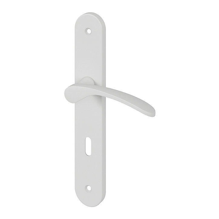 Ensemble poignée sur plaque rond serrure GoodHome Beare mat blanc L.110.5mm x l.40mm entraxe 195mm
