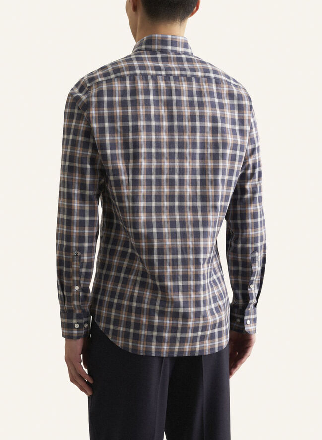Seidensticker Flannel shirt Slim Long sleeve Button-Down-Collar Check Blue