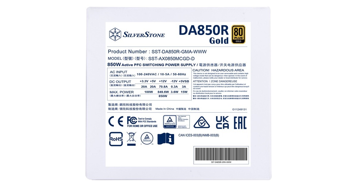 SilverStoneSST-DA850R-GMA-WWW modulaire 850 watt voeding   (Wit, 4x PCIe)